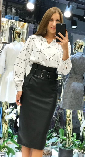 Женский костюм Black Rich блуза шифон юбка эко-кожа 2422