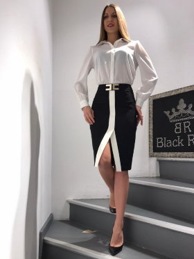 Женский костюм Black Rich блуза шифон юбка габардин с белой полосой 2448