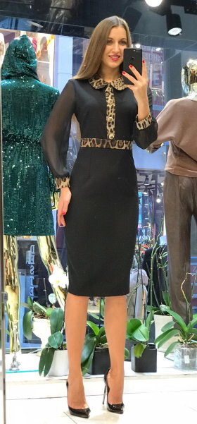 Женское платье Black Rich атласный креп рукава шифон декор Лео 1673