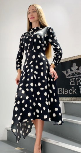 Женское платье Black Rich шифон с пушистыми листиками 3-D 0406