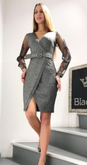 Женское платье Black Rich трикотаж с люрексом рукава сетка с вышивкой 1170